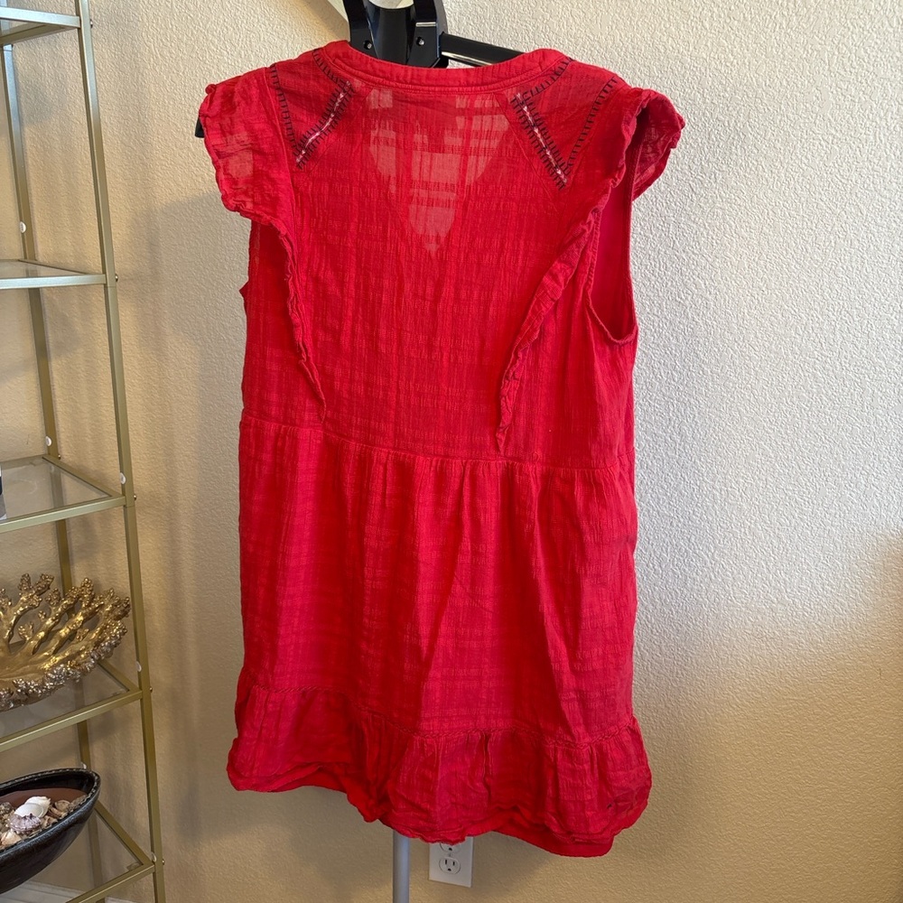 Knox Rose XL Red Embroidered Boho Peasant Dress Cotton Flutter Sleeve - Picture 2 of 4